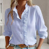 Women’s Button-Down Shirt with Pinstripe and Ruffle Detail