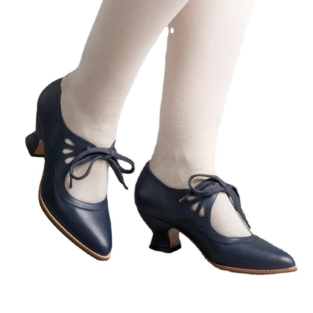 Women’s Low-Heeled Shoes with Cutouts and Lacing Detail