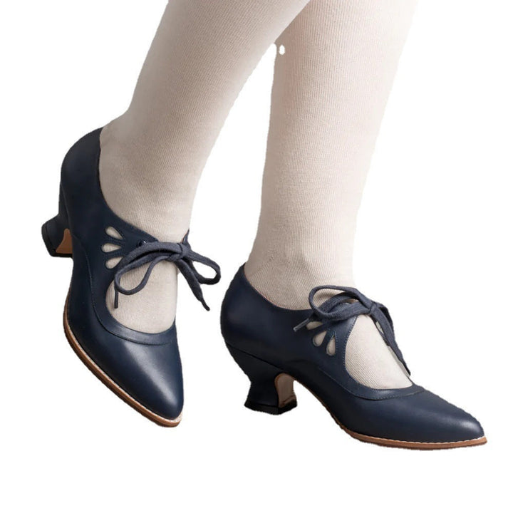 Women’s Low-Heeled Shoes with Cutouts and Lacing Detail