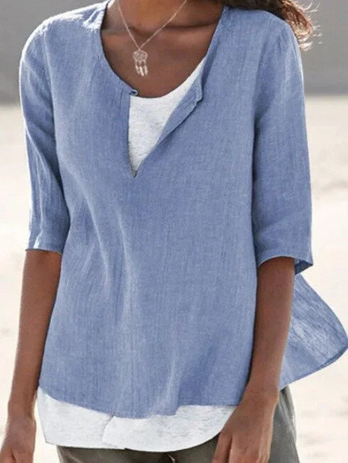 Women’s V-Neck Linen Top