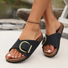 Women’s Slip-On Sandals with Cork Soles and Buckle Detail