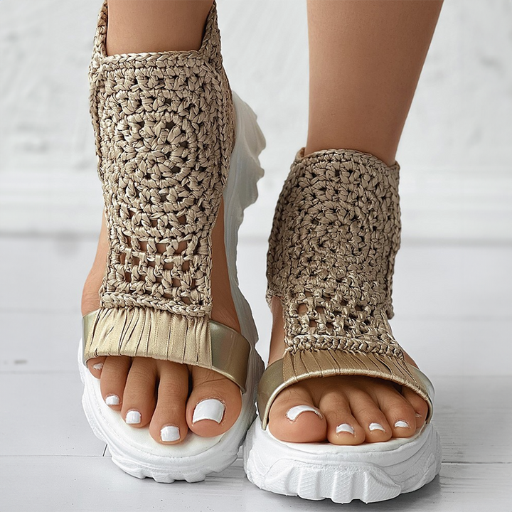 Women’s Platform Sandals with Crocheted Upper and Back Zipper
