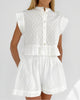 Women’s Blouse Set with Ruffle Hem and Paired Shorts