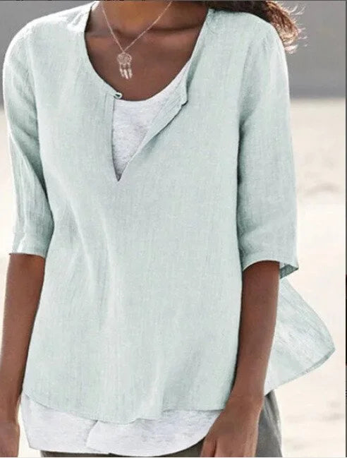 Women’s V-Neck Linen Top