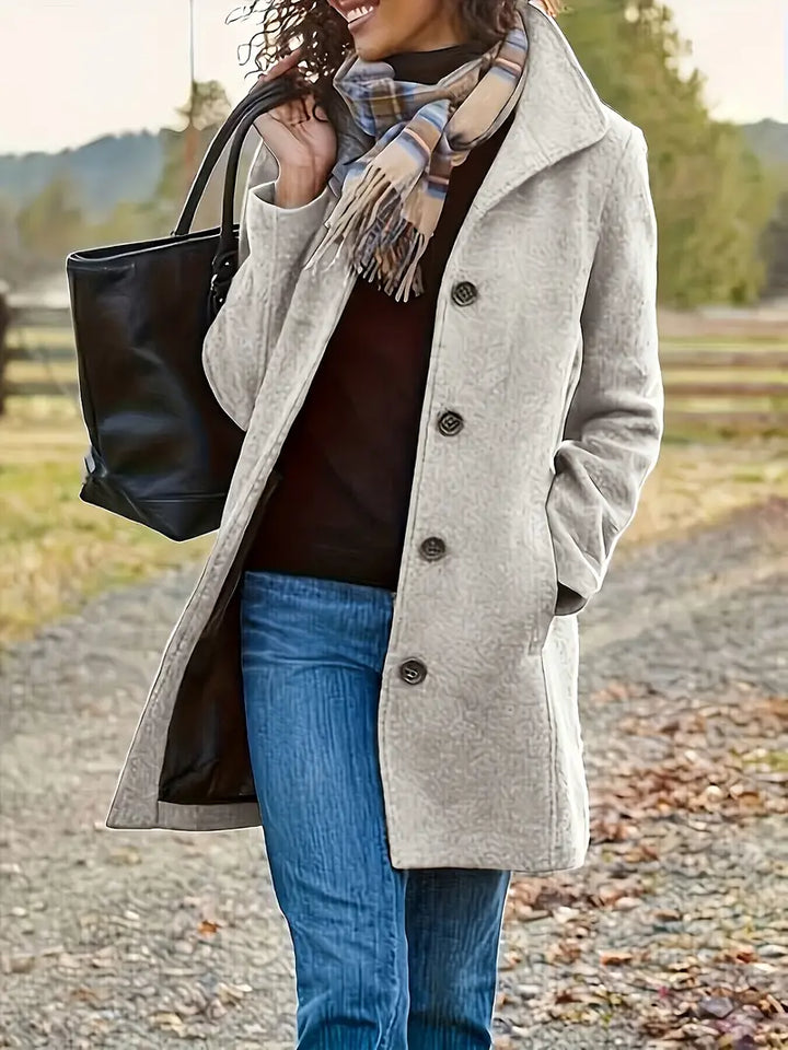 Coat with Buttons and Pockets for Women