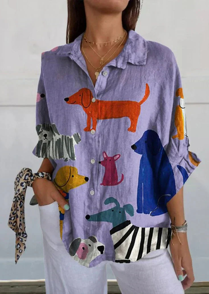 Women’s Printed Shirt with Turn-Down Collar