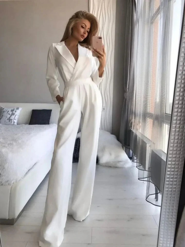 V-Neck Jumpsuit with Wide Legs for Women
