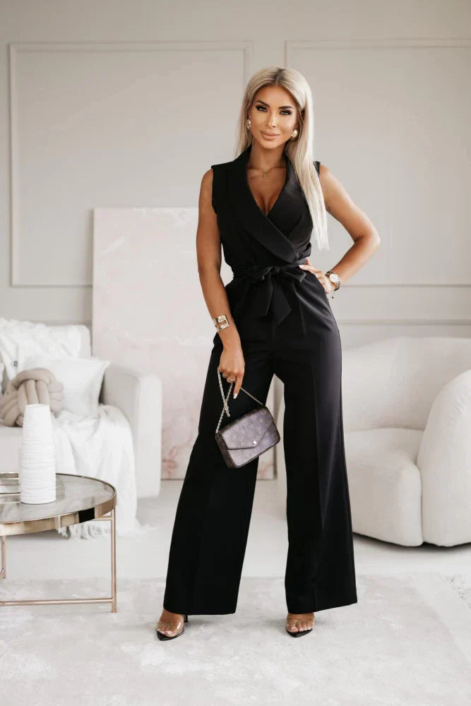 Women’s Sleeveless Jumpsuit with Lapel Collar
