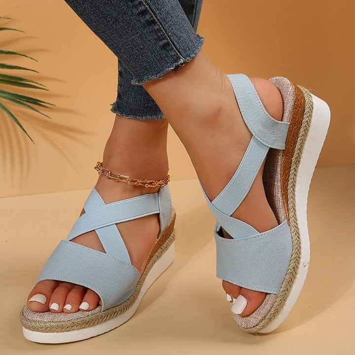 Women’s Open Toe Wedge Platform Sandals with Cross Straps