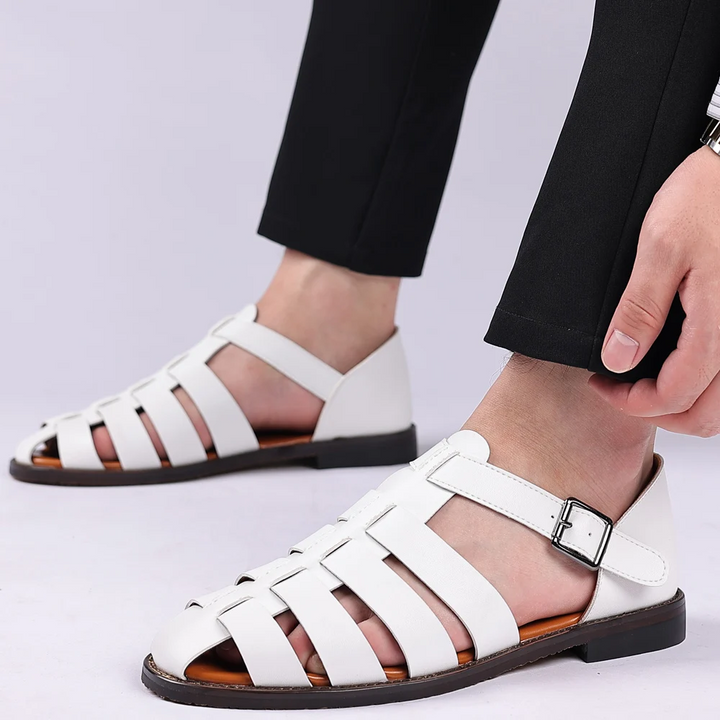 Men’s Summer Vegan Leather Sandals with Multiple Straps and Buckle Closure