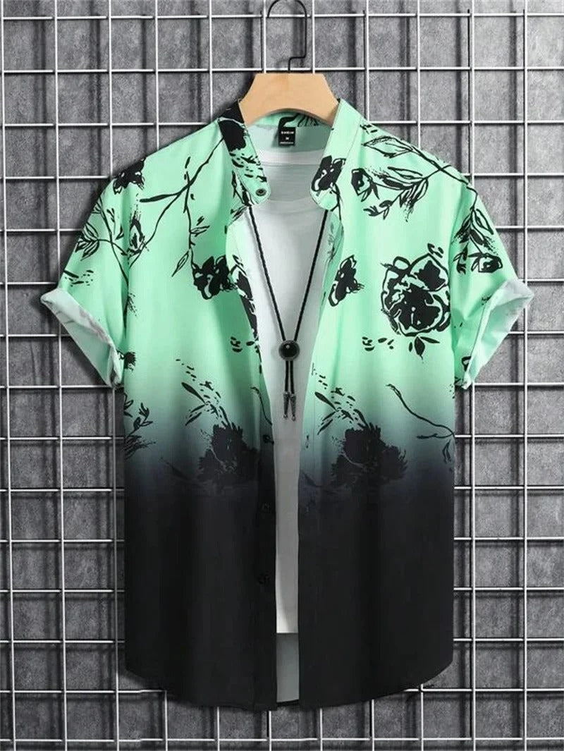 Men’s Short-Sleeved Shirt with Button Placket and Print