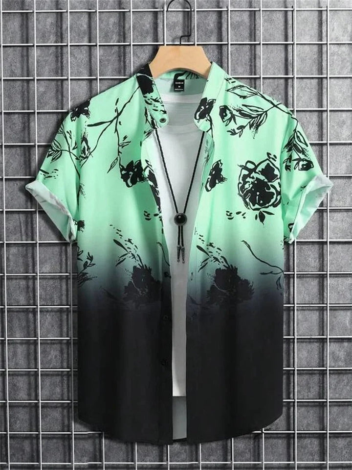 Men’s Short-Sleeved Shirt with Button Placket and Print