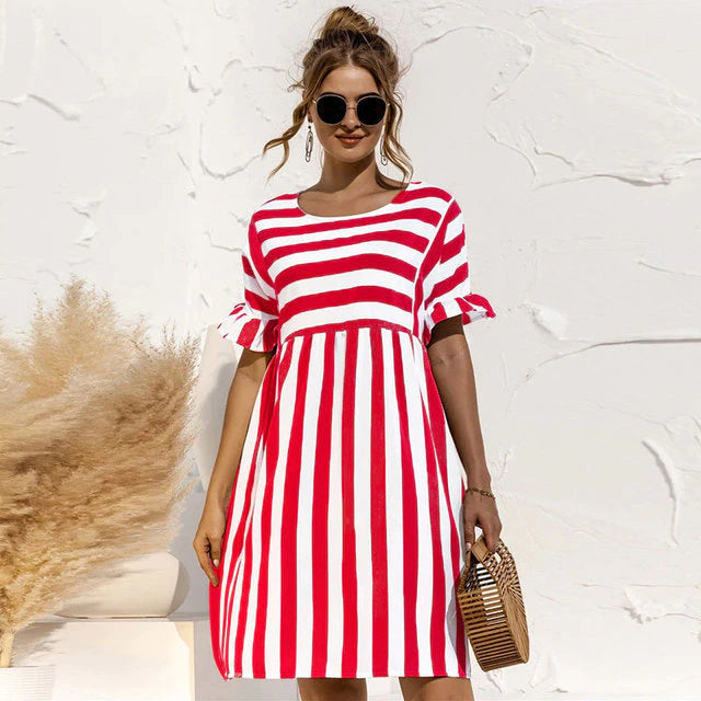 Women’s Mini Striped Dress with Ruffled Sleeves
