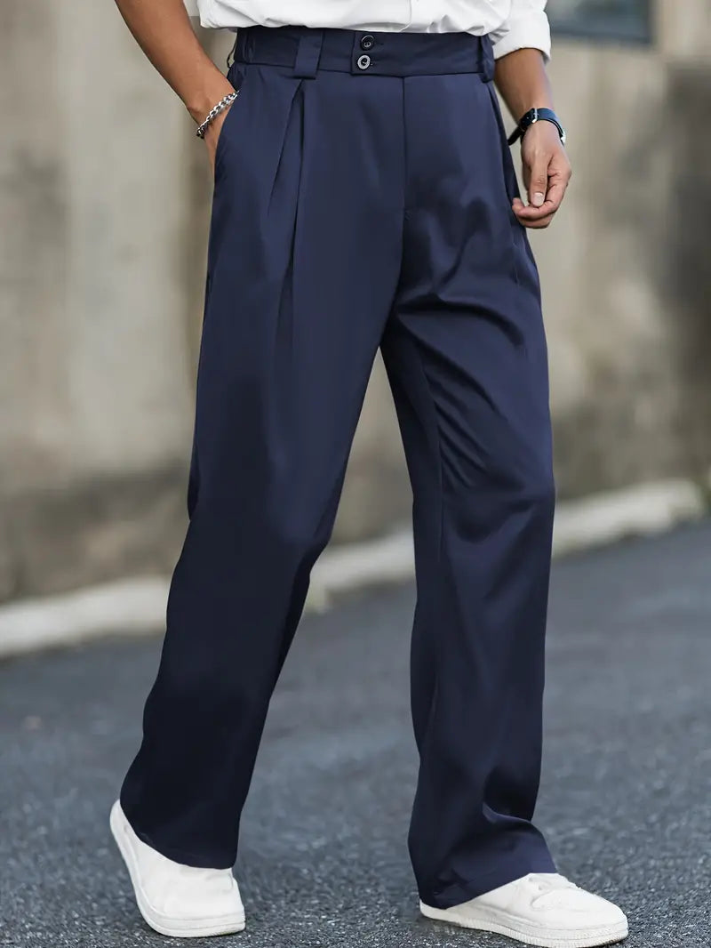 Men’s Straight-Cut Trousers with Pockets for Summer
