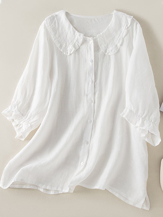 Women’s Ruffled Collar Shirt with Three-Quarter Sleeves