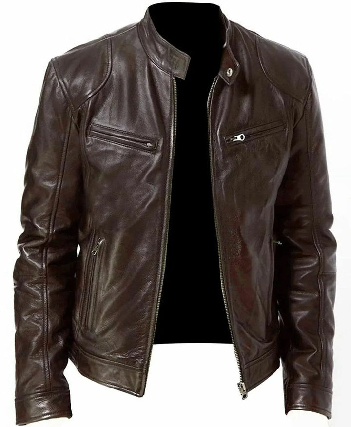 Rugged Leather Motorcycle Biker Jacket for Men