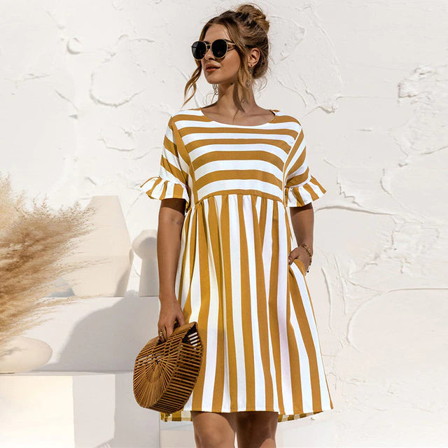Women’s Mini Striped Dress with Ruffled Sleeves