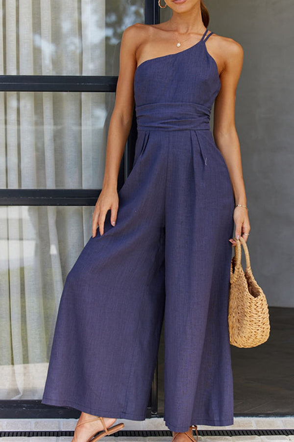 Women’s One-Shoulder Jumpsuit with Wide-cut Pants