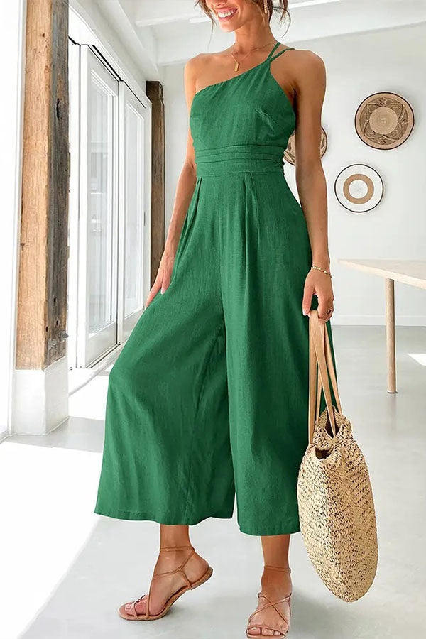 Women’s One-Shoulder Jumpsuit with Wide-cut Pants