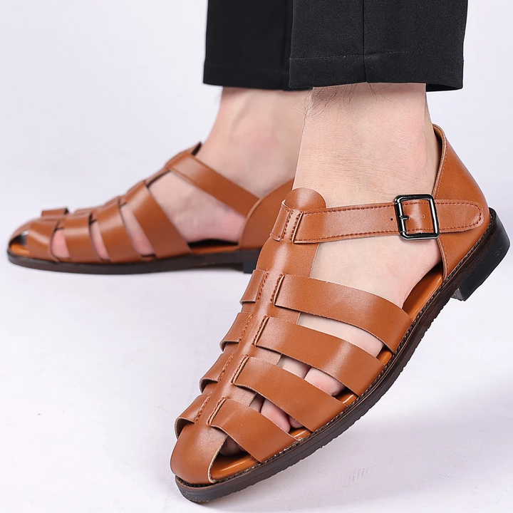 Men’s Summer Vegan Leather Sandals with Multiple Straps and Buckle Closure