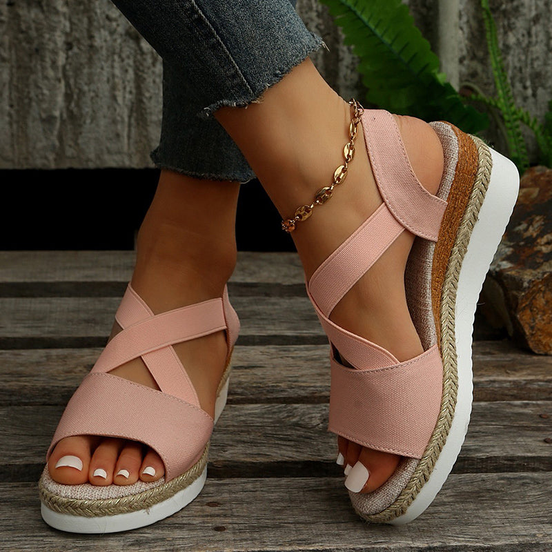 Women’s Open Toe Wedge Platform Sandals with Cross Straps