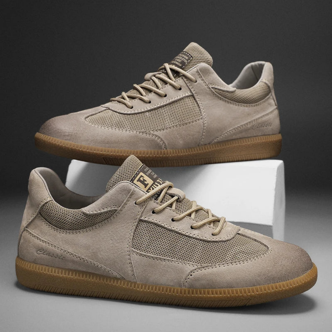 Men’s Suede and Mesh Sneakers with Lace-Up Closure