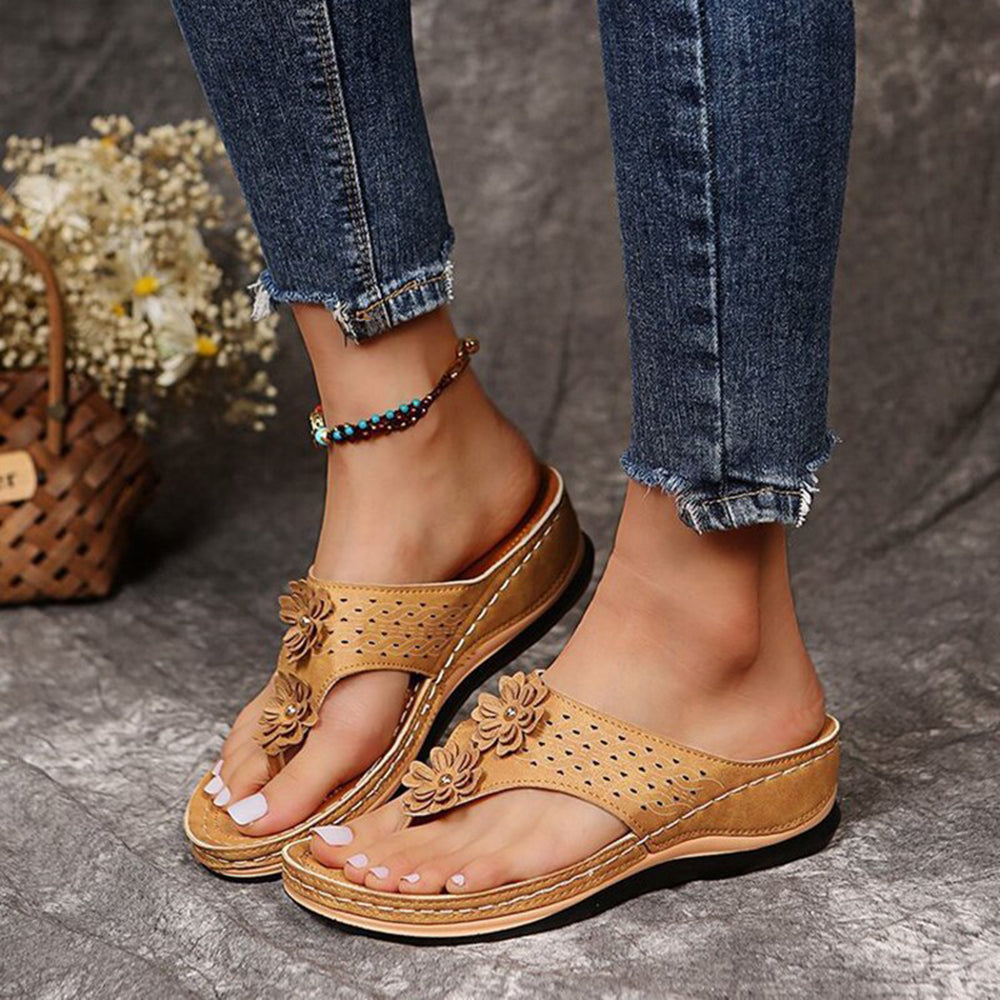 Women’s Wedge Sandals with Floral Upper and Open Toe