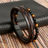 Men’s Layered Leather and Stone Bead Bracelet