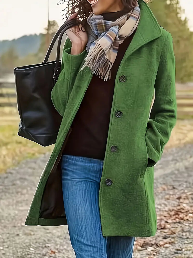 Coat with Buttons and Pockets for Women
