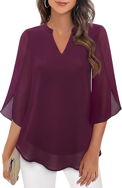 Women’s V-Neck Blouse with Translucent Overlay