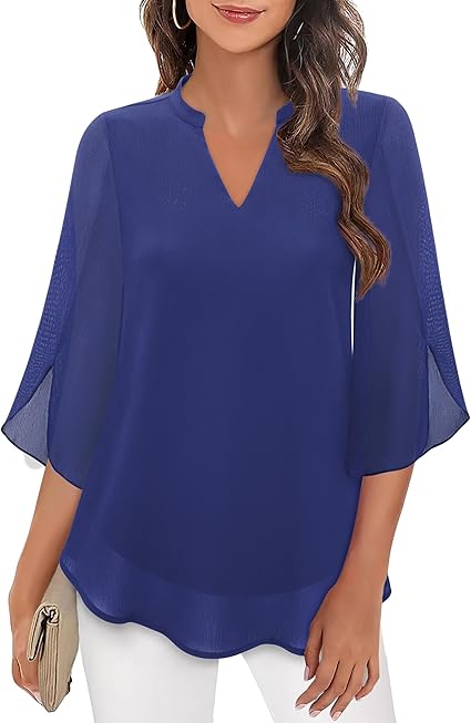 Women’s V-Neck Blouse with Translucent Overlay