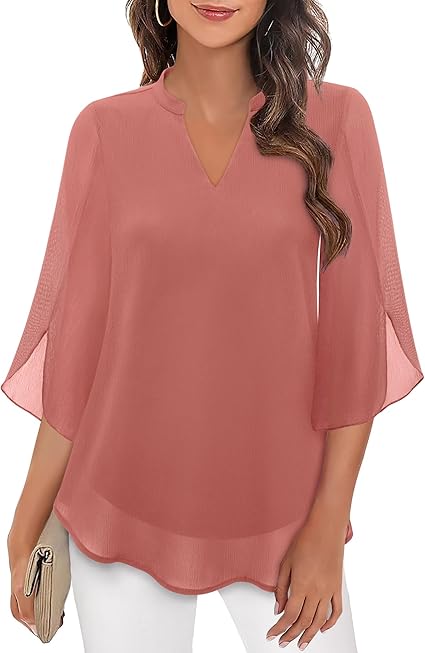 Women’s V-Neck Blouse with Translucent Overlay