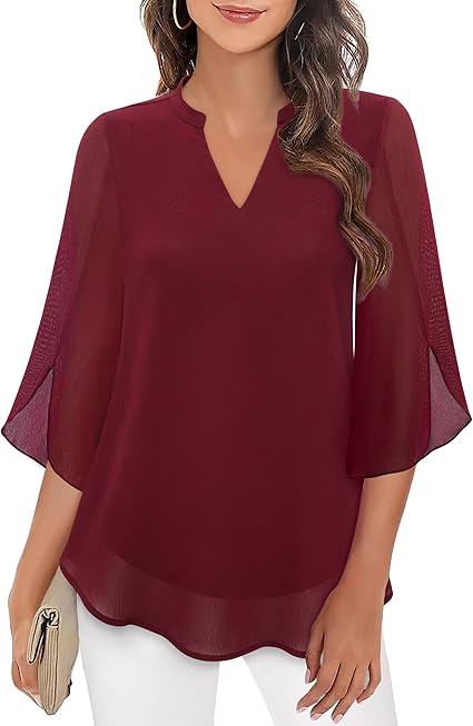 Women’s V-Neck Blouse with Translucent Overlay