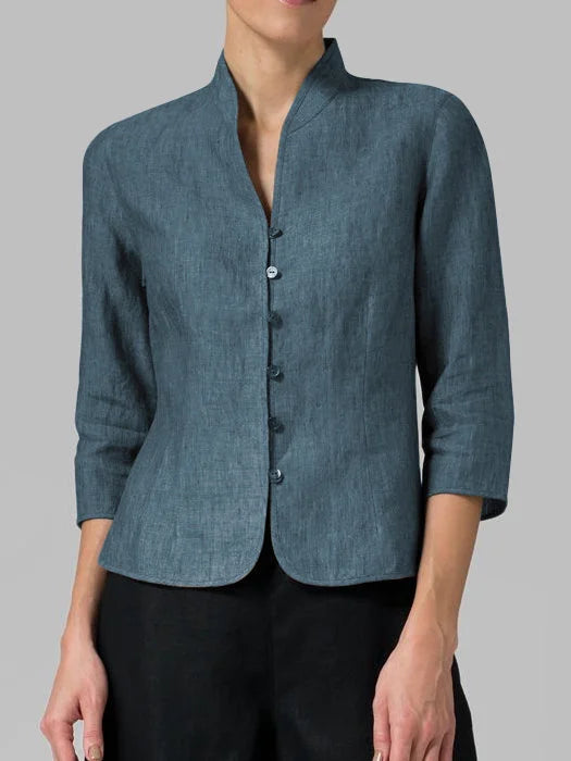 Women’s Button-Up Blouse with Stand-Up Collar