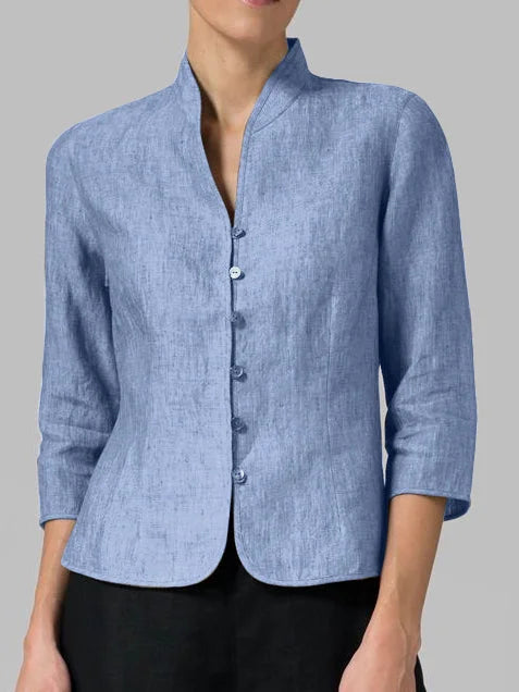 Women’s Button-Up Blouse with Stand-Up Collar