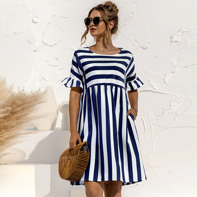 Women’s Mini Striped Dress with Ruffled Sleeves