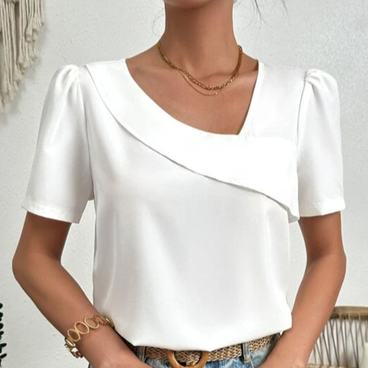 Women’s Blouse with Short Sleeves and Asymmetric V-Neck