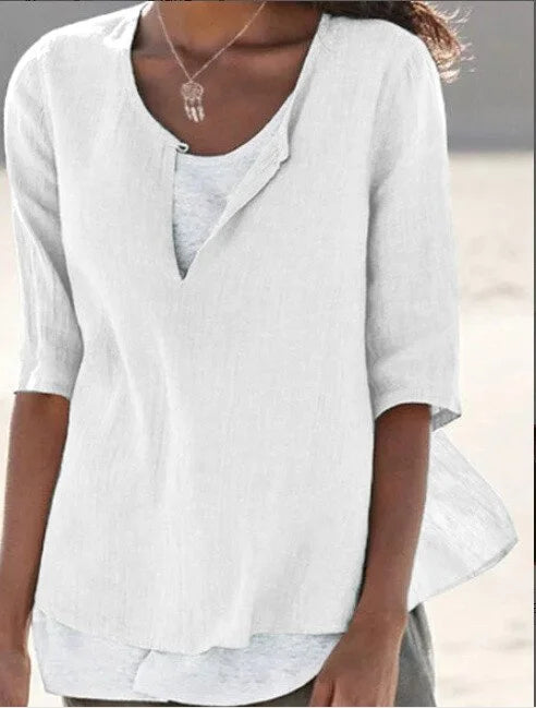 Women’s V-Neck Linen Top
