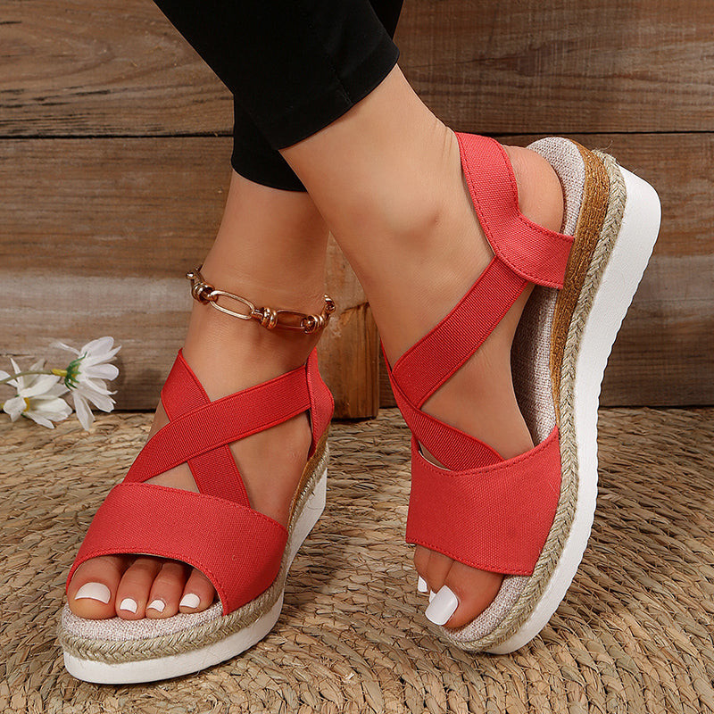 Women’s Open Toe Wedge Platform Sandals with Cross Straps