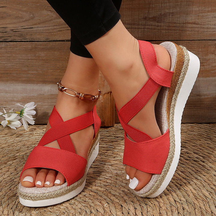 Women’s Open Toe Wedge Platform Sandals with Cross Straps