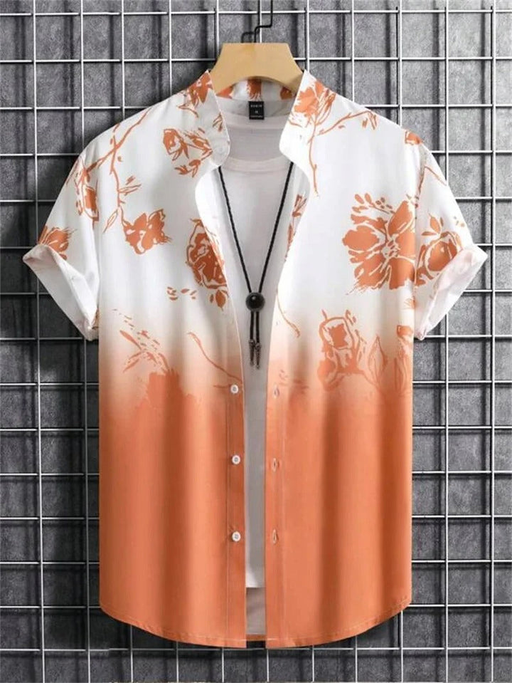 Men’s Short-Sleeved Shirt with Button Placket and Print