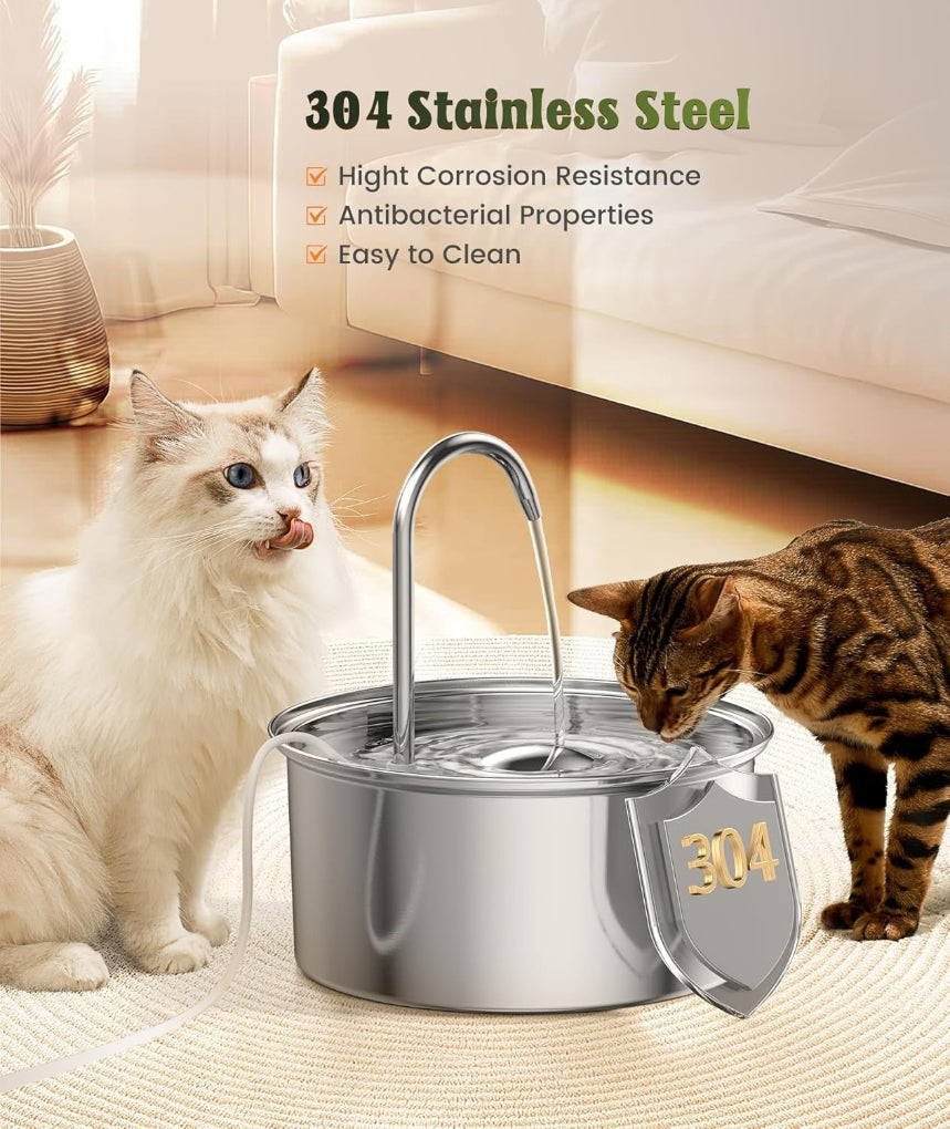 Stainless Steel Water Fountain for Cats & Small Dogs