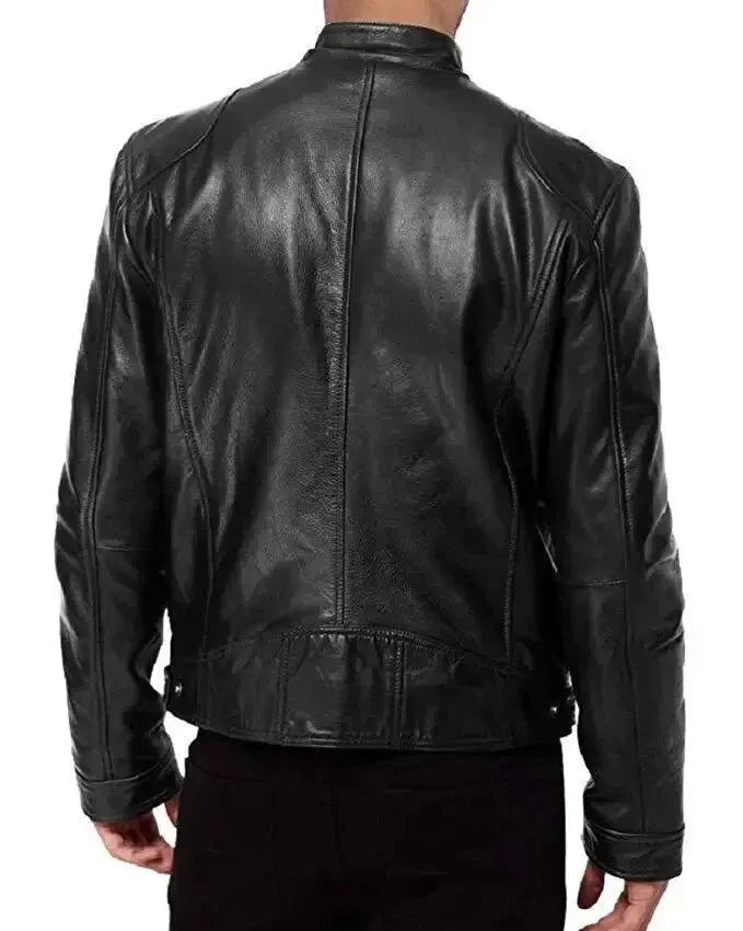 Rugged Leather Motorcycle Biker Jacket for Men
