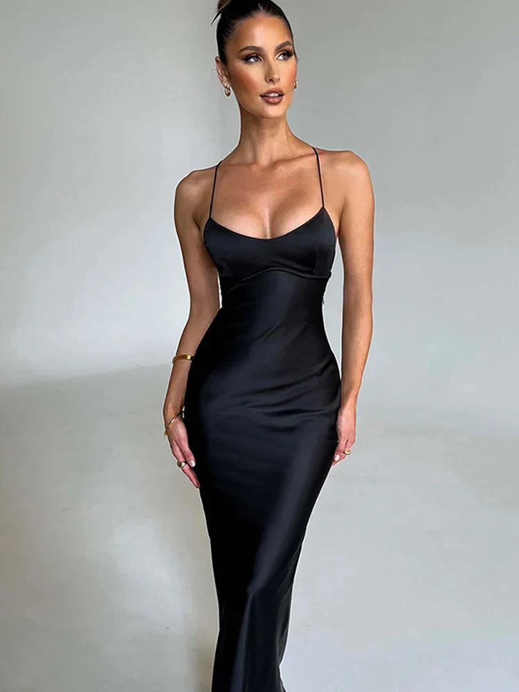 Women’s Long Bodycon Dress with Spaghetti Straps for Summer