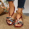 Women’s Slip-On Sandals with Multicolored Fabric Straps