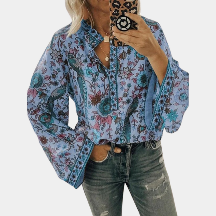 Women’s Long-Sleeved Blouse with Floral Pattern