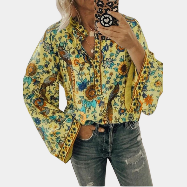 Women’s Long-Sleeved Blouse with Floral Pattern