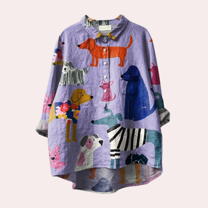 Women’s Printed Shirt with Turn-Down Collar