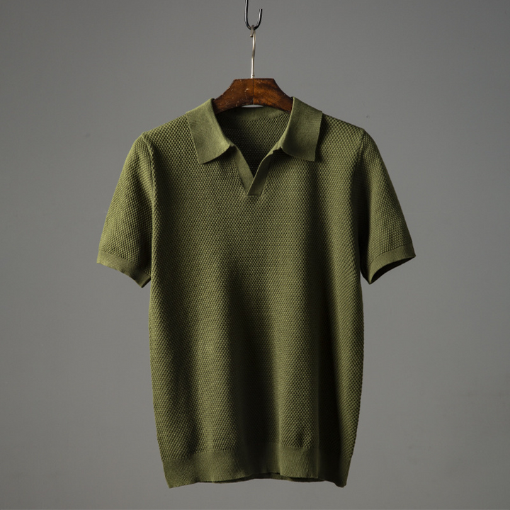 Men’s Summer Polo Shirt with Textured Fabric and Turn-Down Collar