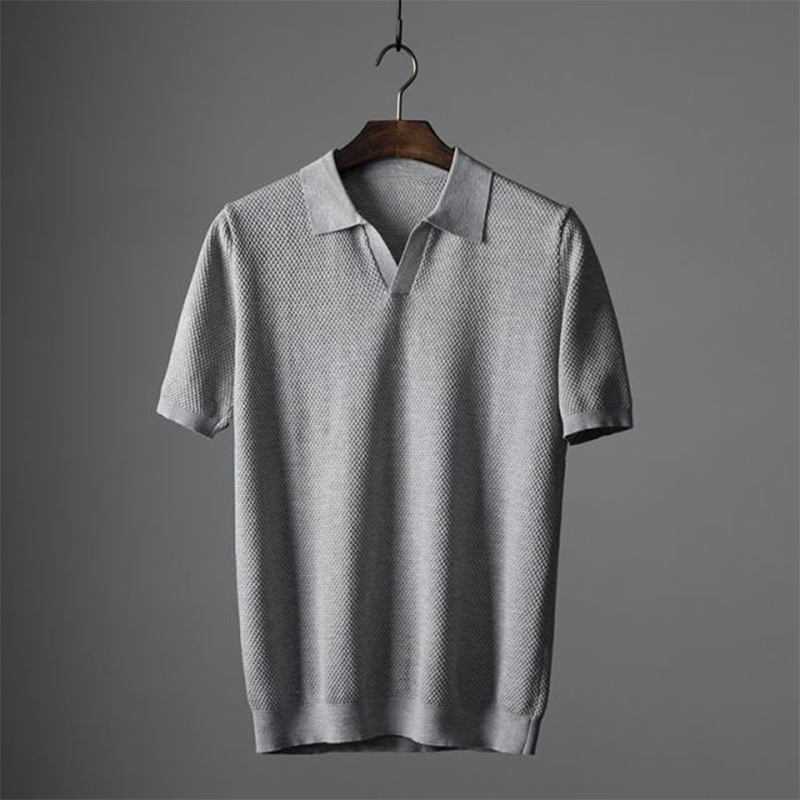 Men’s Summer Polo Shirt with Textured Fabric and Turn-Down Collar